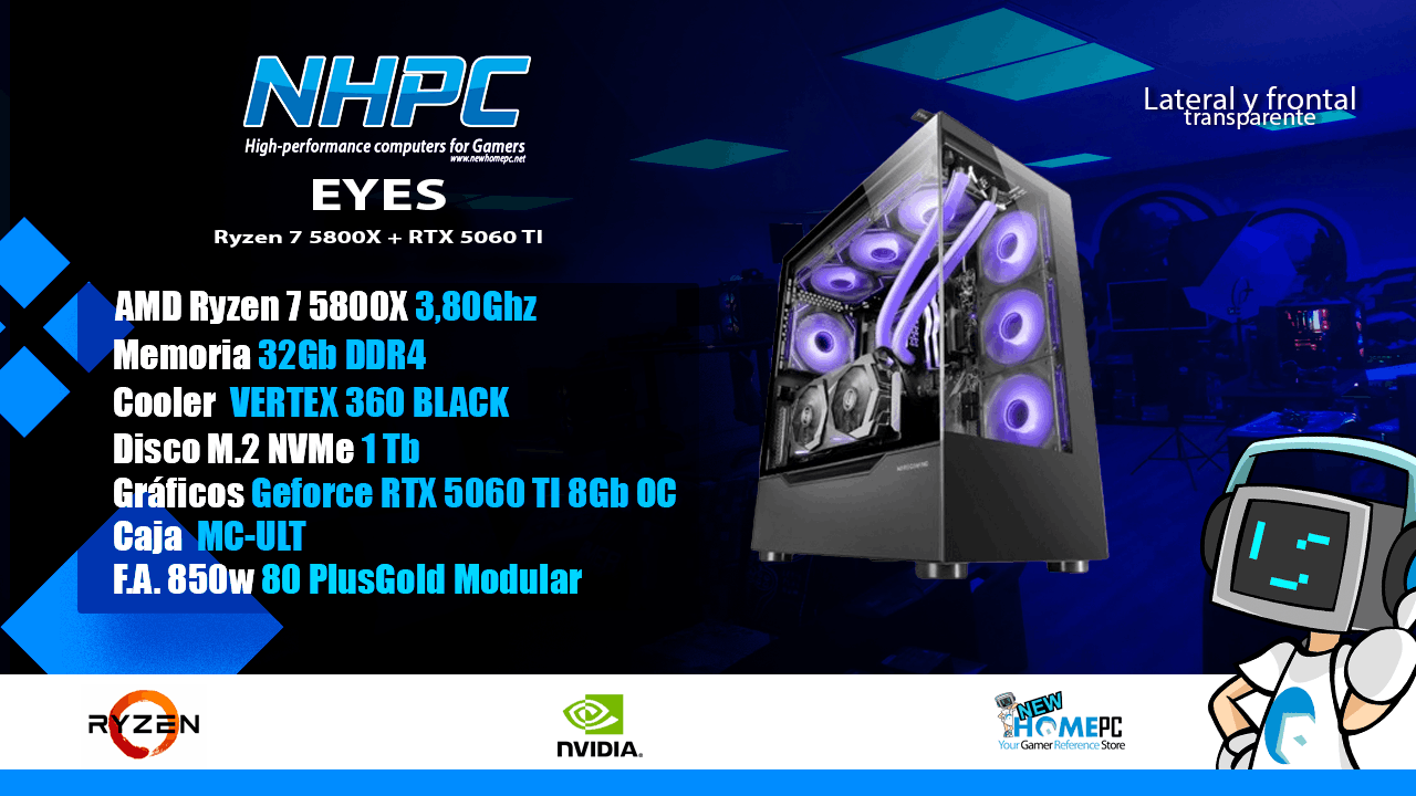 PC Gaming NHPC EYES - Ryzen 7 5800X - 32GB - 1tb - 5060 TI